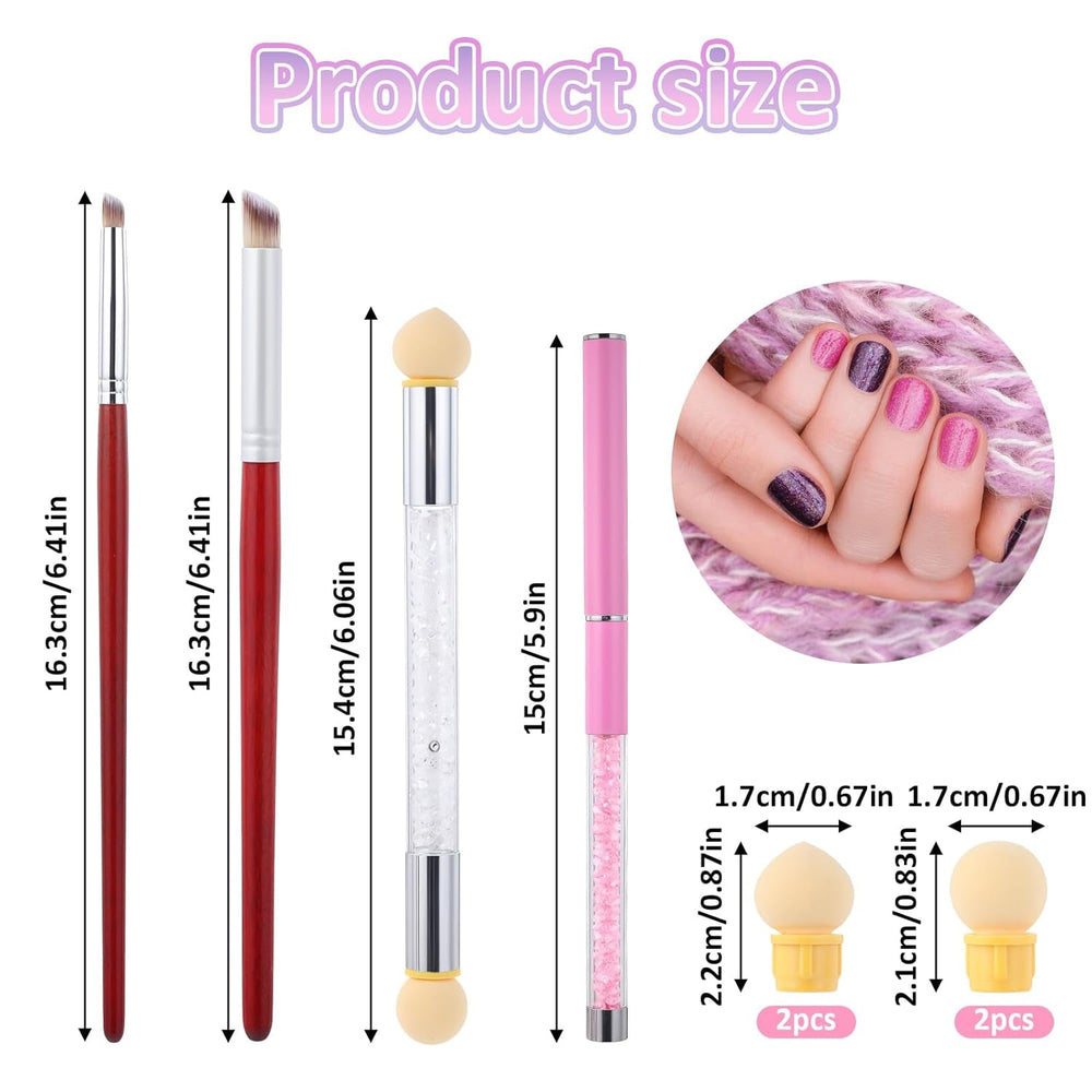 Nail Art Rendering-Werkzeuge Schwamm Undtupfpinsel, Sponge Brush Applikator, Doppelter Kopf Ombre Sponge Stick Mit 4 Ersatzköpfe, Nail Art Schwamm Und Tupfpinsel, Ombre Nagelpinsel Für Gelnägel