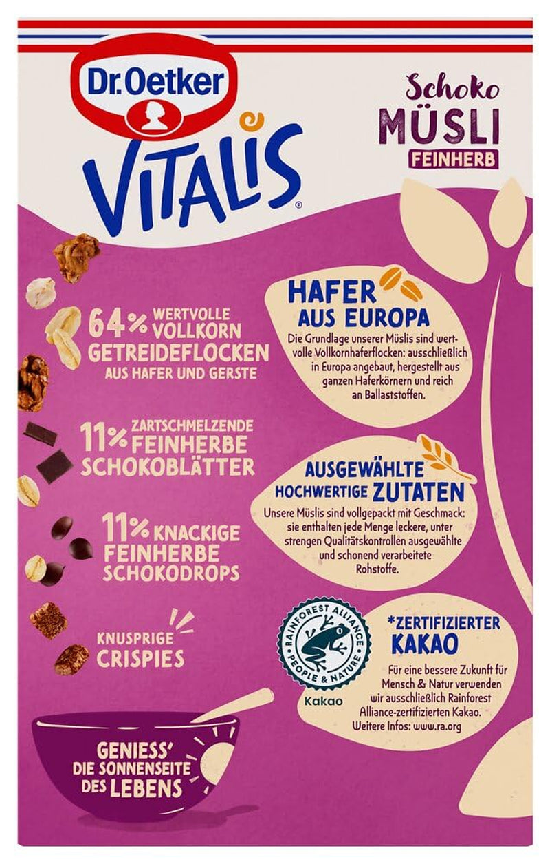 Dr. Oetker Vitalis Muesli de chocolate amargo: Muesli de desayuno con chocolate amargo, paquete de 6 (6 x 600 g)