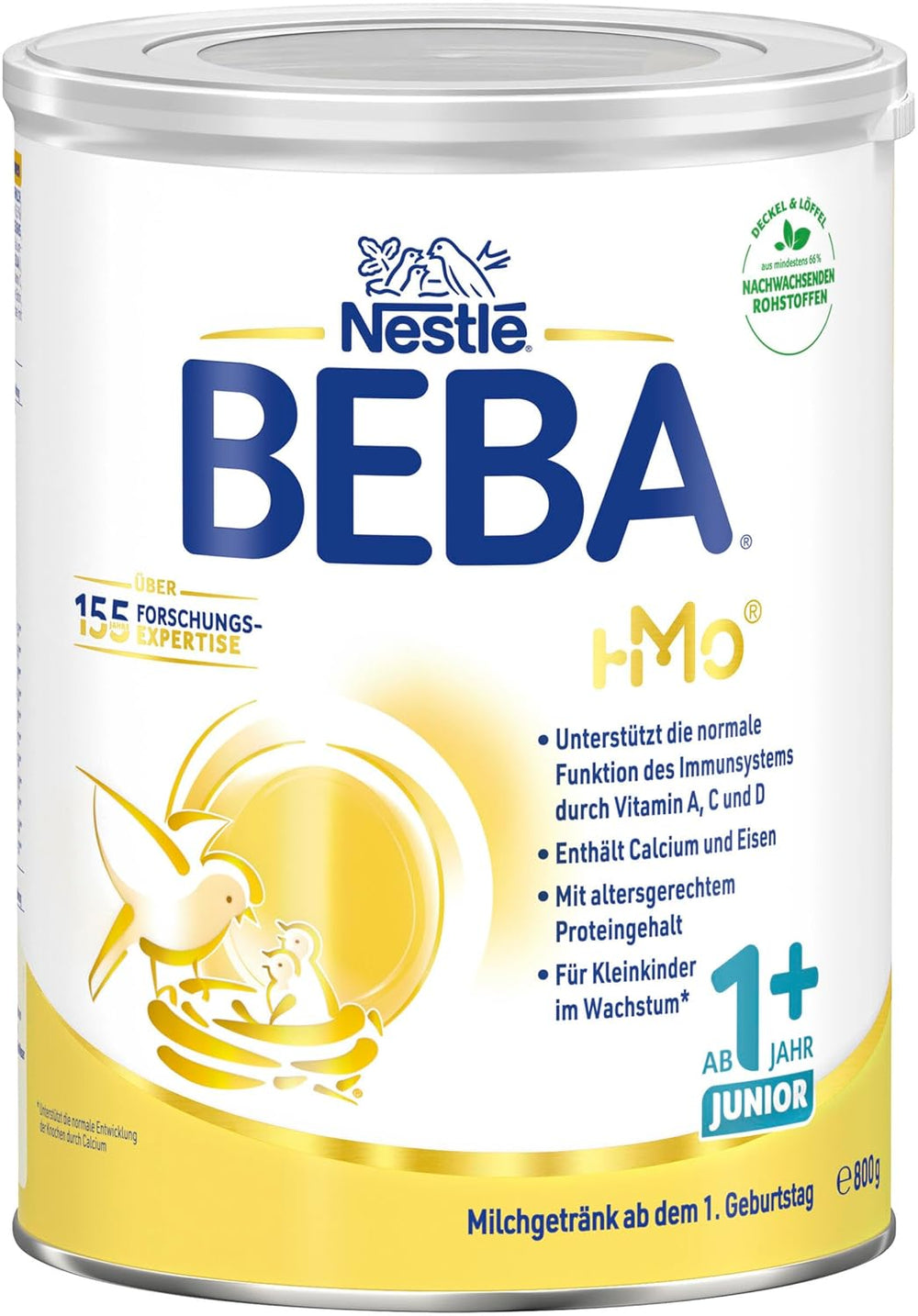 BEBA Junior 1+ bebida láctea a partir de 1 año, Con HMO, Contenido de proteínas apropiado para la edad, Solo lactosa, Sin aceite de palma, Sin aceite de pescado, Comida para niños pequeños, Leche en polvo para bebés, Paquete de 6 (6 x 800 g)