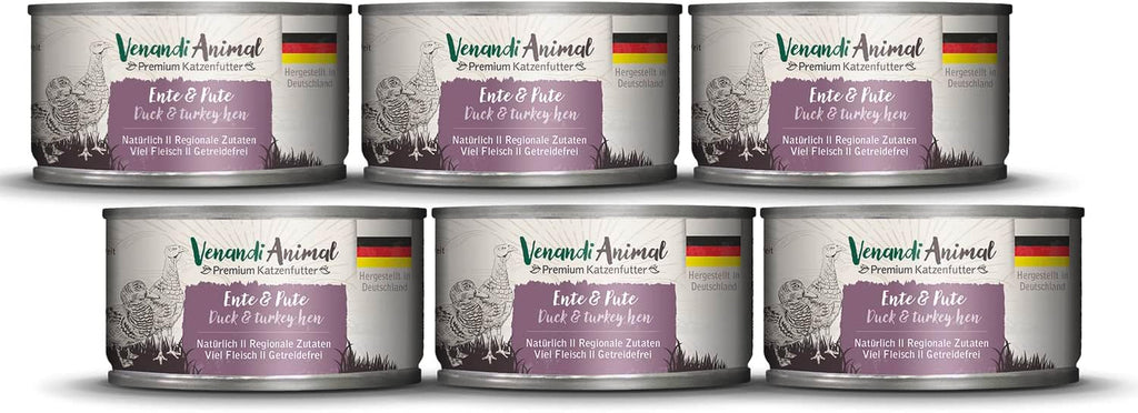 Venandi Animal Premium Hrană umedă pentru pisici, Tasting Pack III, pui, curcan, vită, pui + iepure, vițel, curcan, 6 X 200 G, fără cereale și naturală, 1.2 Kg