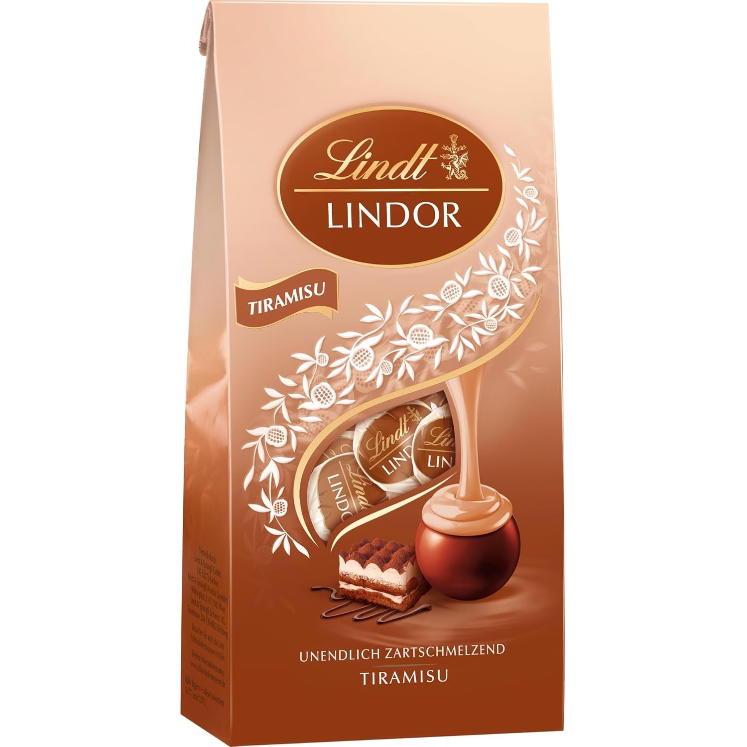 Chocolate Lindt | Bolsa Tiramisú LINDOR | 137g | 11 bolas de chocolate con leche con relleno de tiramisú que se derrite en la boca | Regalo de chocolate