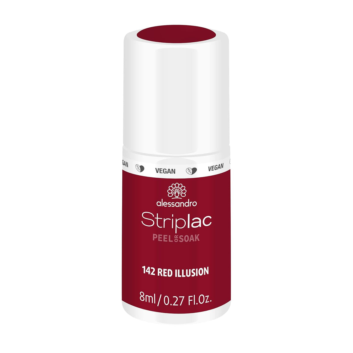 Esmalte de uñas UV Alessandro Striplac Red Ilusion – Delicado y duradero – Fácil eliminación gracias a la tecnología de eliminación peel-off – Vegano y libre de crueldad animal – 8 ml