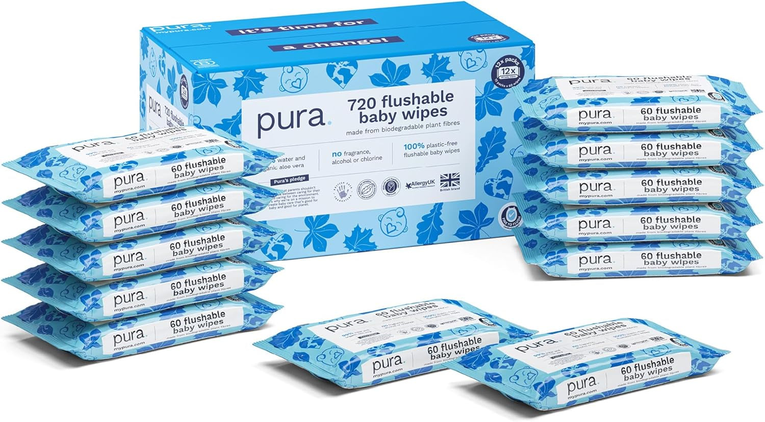 Toallitas desechables ecológicas para bebés para pieles sensibles del bebé 70 toallitas (1 paquete) 99% de agua 100% sin plástico para pieles sensibles Recién nacidos propensos al eccema Biodegradables Veganos