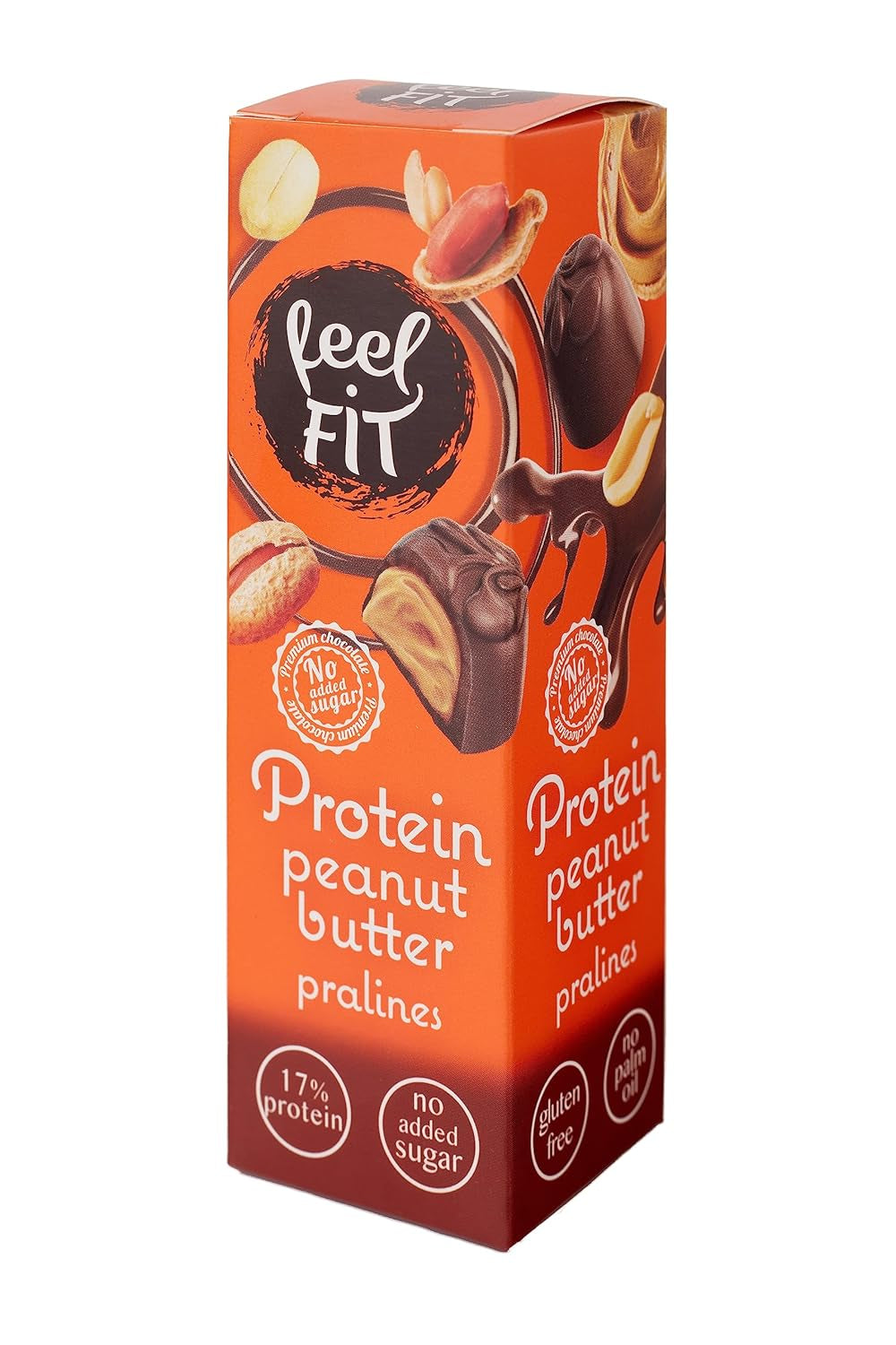 Pralinés proteicos de mantequilla de maní Feel FIT en chocolate con leche de alta calidad, sin azúcar añadido, 17% de proteína, sin gluten 66 g (paquete de 1)