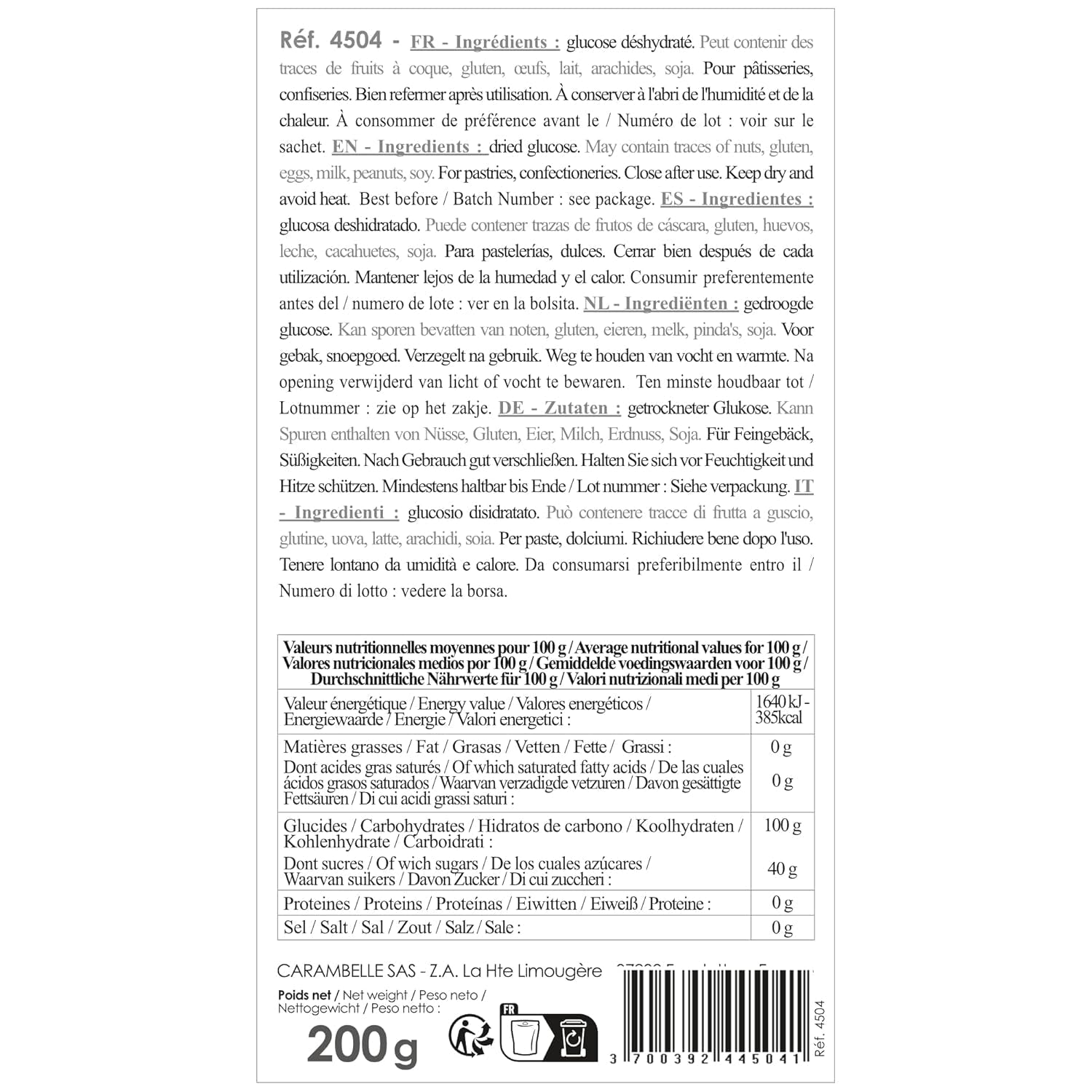 Scrapcooking Dörrte Glucosa, 200 G Edulcorantes Naty Shop