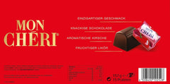 Ferrero Mon Chéri - Chocolate crujiente, licor afrutado y una cereza aromática - Regalo de chocolate de San Valentín para él y para ella - 1 paquete de 15 bombones individuales