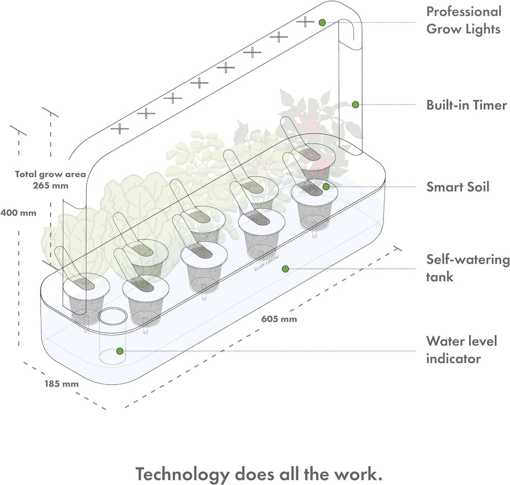 Click and Grow Jardín Interior, Más Fácil que el Sistema de Cultivo Hidropónico, Jardín Inteligente LED, Jardín de Hierbas, Invernadero Interior con 9 Cápsulas Vegetales Incluidas (Blanco)