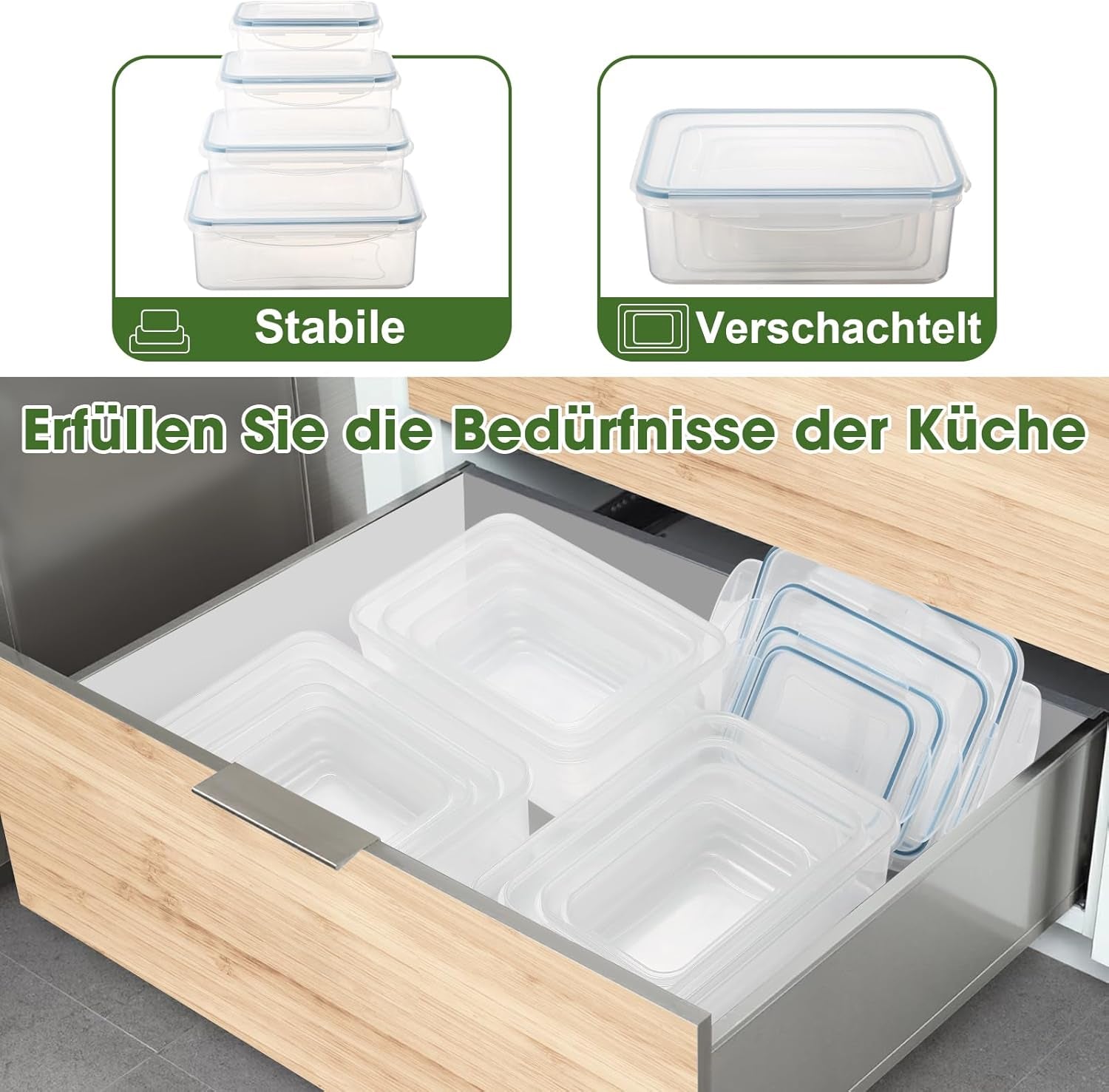 YASHE borcan de depozitare a alimentelor cu capac, set borcan de depozitare din plastic din 12 piese, fără BPA, 100% etanș, stivuibil, transparent Cutii depozitare alimente Naty Shop