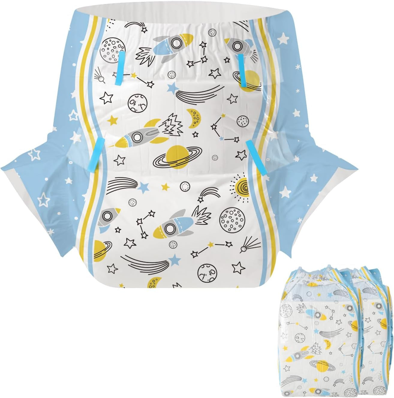 CutiePlusU Pañales para Adultos Paquete de 2 Bragas Desechables para Incontinencia con Solapas para Mujeres y Hombres Máxima Absorbencia Durante la Noche - Principito (Mediano 71-96 cm)