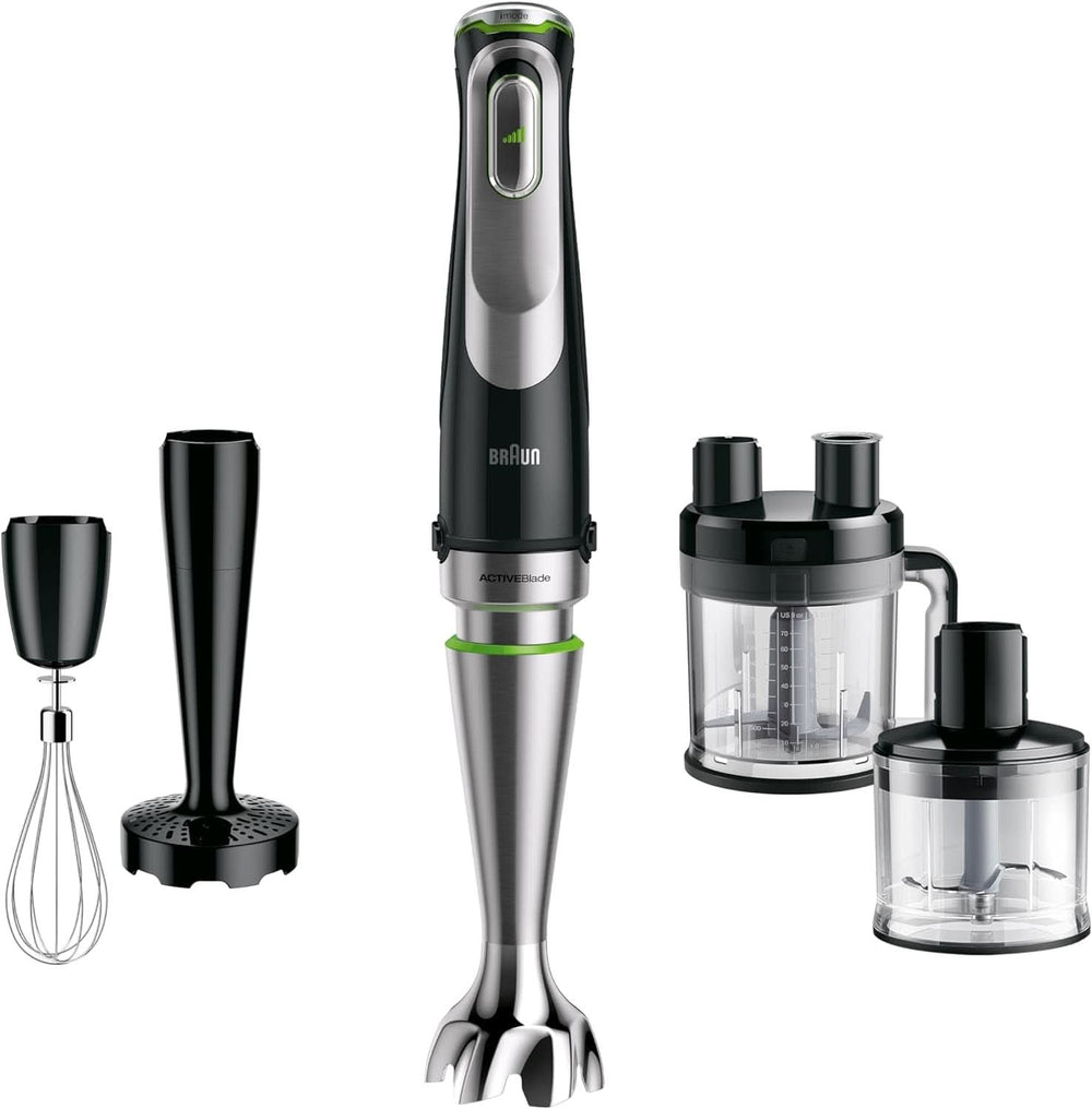 Braun Multiquick 9 MQ 9147X - Batidora 5 en 1 con batidora de pie, Aufsatz, Zerkleinerer, Kartoffel- & Gemüsestampfer & Schneebesen, Stufenlose Geschwindigkeitsenstellung, 1200 W, Schwarz/Edelstahl Kitchen Naty Shop Single 5-In-1 Inkl. Küchenmaschinen-Aufsatz