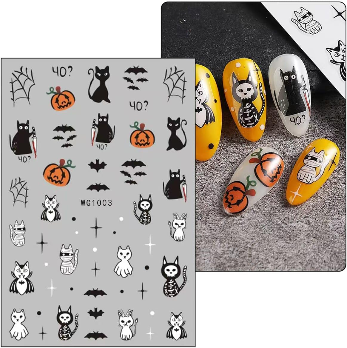 JMEOWIO Nagelsticker Halloween 8 Blatt Nail Art Sticker Selbstklebend Nagelaufkleber Totenkopf Horror Geist Hexe Spinnennetz Fledermaus Kürbis Spukdekoration Nageldesign Zubehör