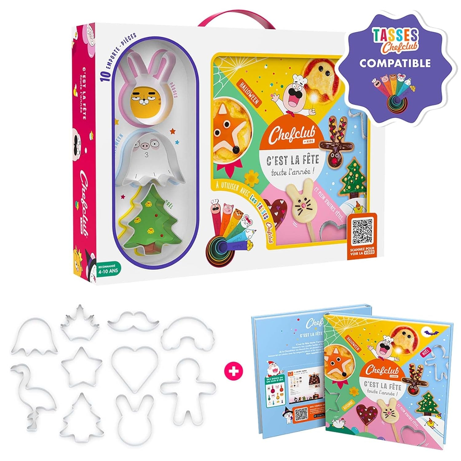 Chefclub Kids – Set de gătit pentru copii cu 10 forme de biscuiți și carte de rețete – Teme: Sărbători și ocazii speciale – Activitate jucăușă și creativă pentru familie – Vârste 4 ani și peste