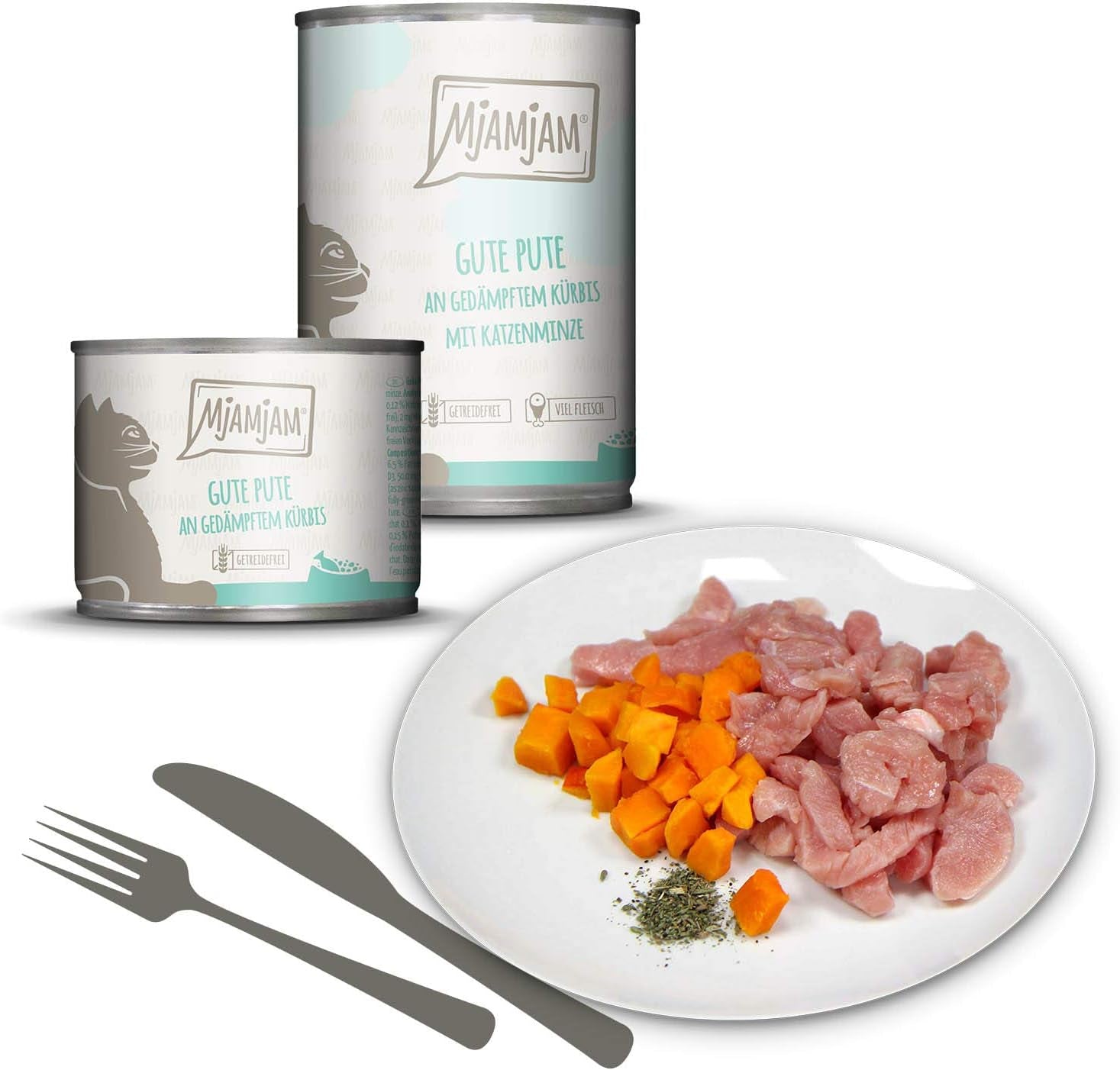 MjAMjAM - Hrană umedă premium pentru pisici - Monopack I - cu pui și curcan, pachet de 6 (6 x 800 g), fără cereale cu carne suplimentară