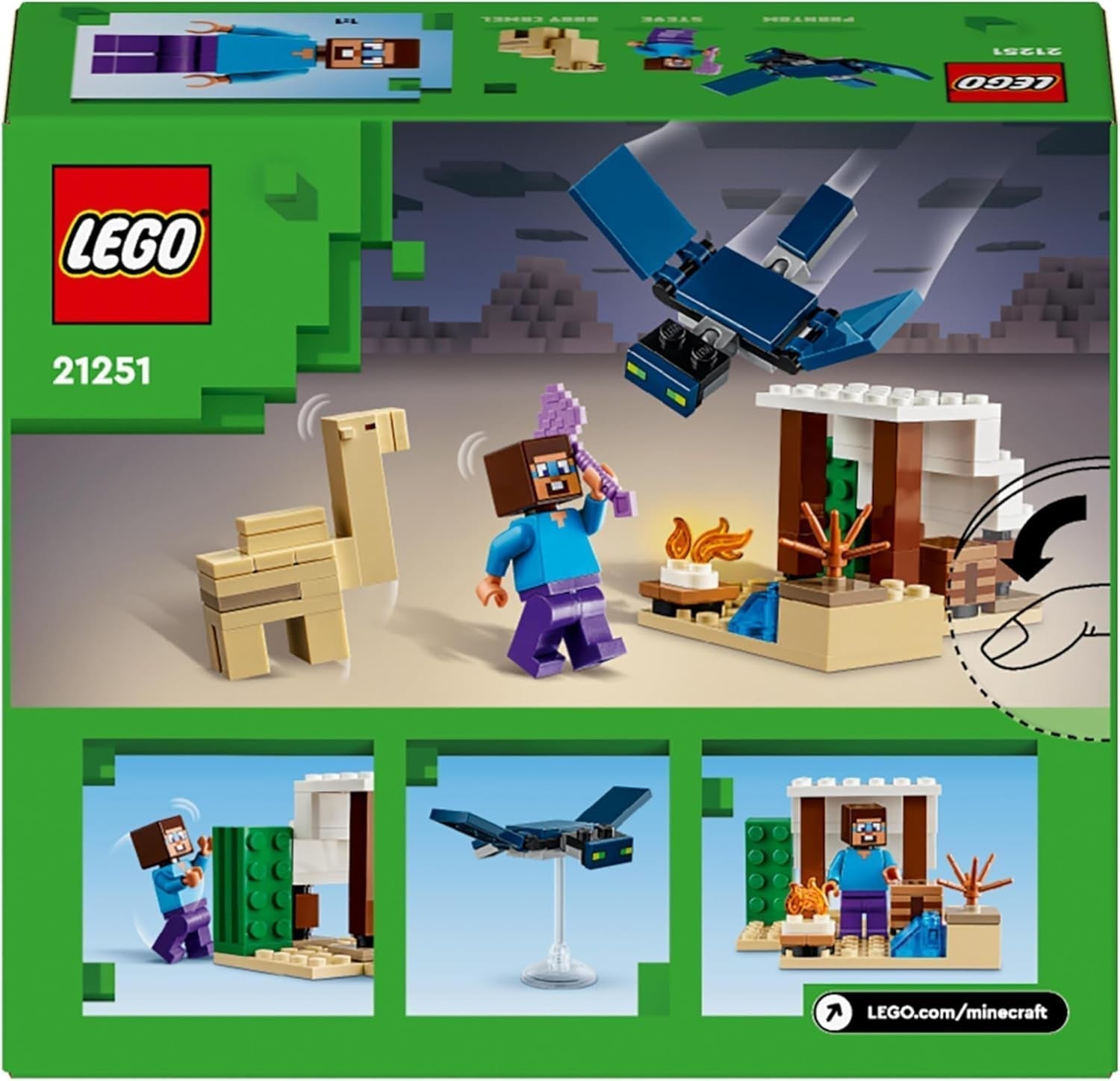 LEGO Minecraft Steve's Desert Expedition, set de videojuego para niños y niñas, bioma con Steve, casa, figuritas y juguete Camel, regalo gamer para niños a partir de 6 años 21251 Juegos de construcción Besuche den LEGO-Store