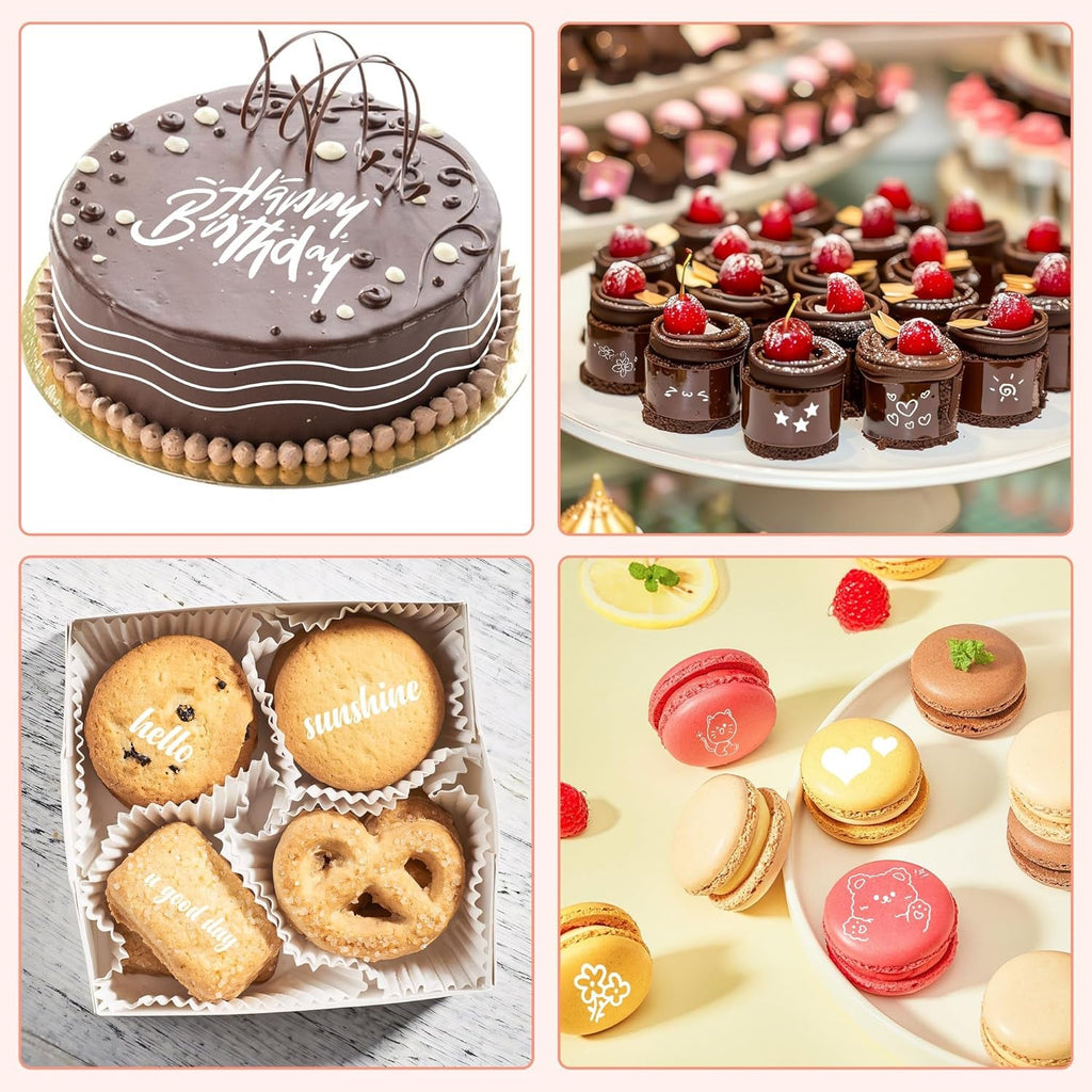 Set de 3 pixuri alimentare comestibile, albe, set de 3 cu vârf dublu, vegane, fără gluten, colorant alimentar fondant, albe pentru pictat și scris pe prăjituri etc.