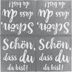Șervețele de cocktail HEKU 'Schön Dass Du Da Bist', 3 straturi, 25X25Cm, 150 bucăți I Design elegant I Ideal pentru sărbători I Practic ambalate