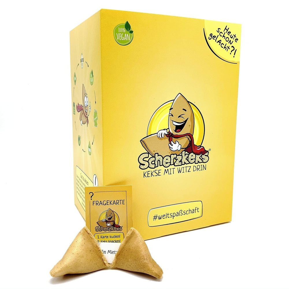 Cutie cu 20 de fursecuri cu ghinion | 20 de fursecuri cu o glumă, întrebare și răspuns într-un fursec cu ghinion, idee de cadou amuzant fabricat în Germania, pentru zile de naștere, petreceri de burlăcițe, sărbători în familie, Crăciun, Revelion