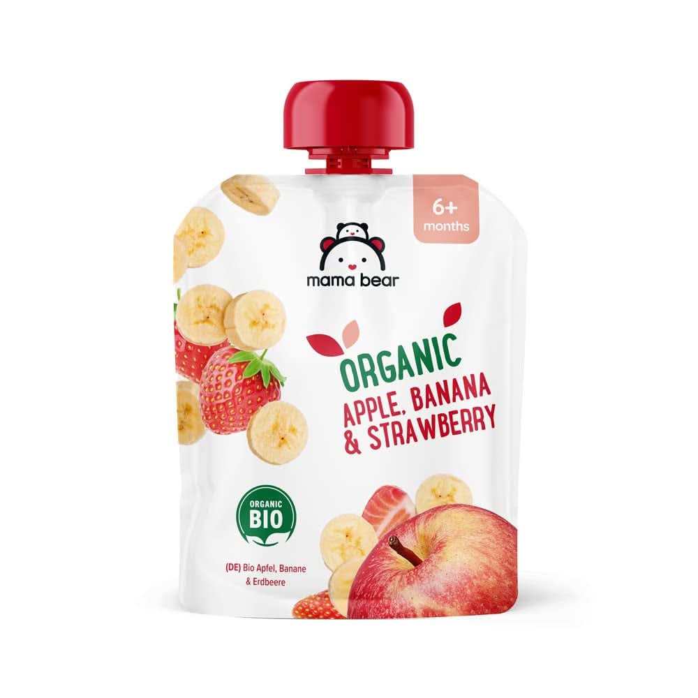 Mamá Osita, puré orgánico de diferentes frutas, set 6 x 90 gramos Madre e Hijo Naty Shop