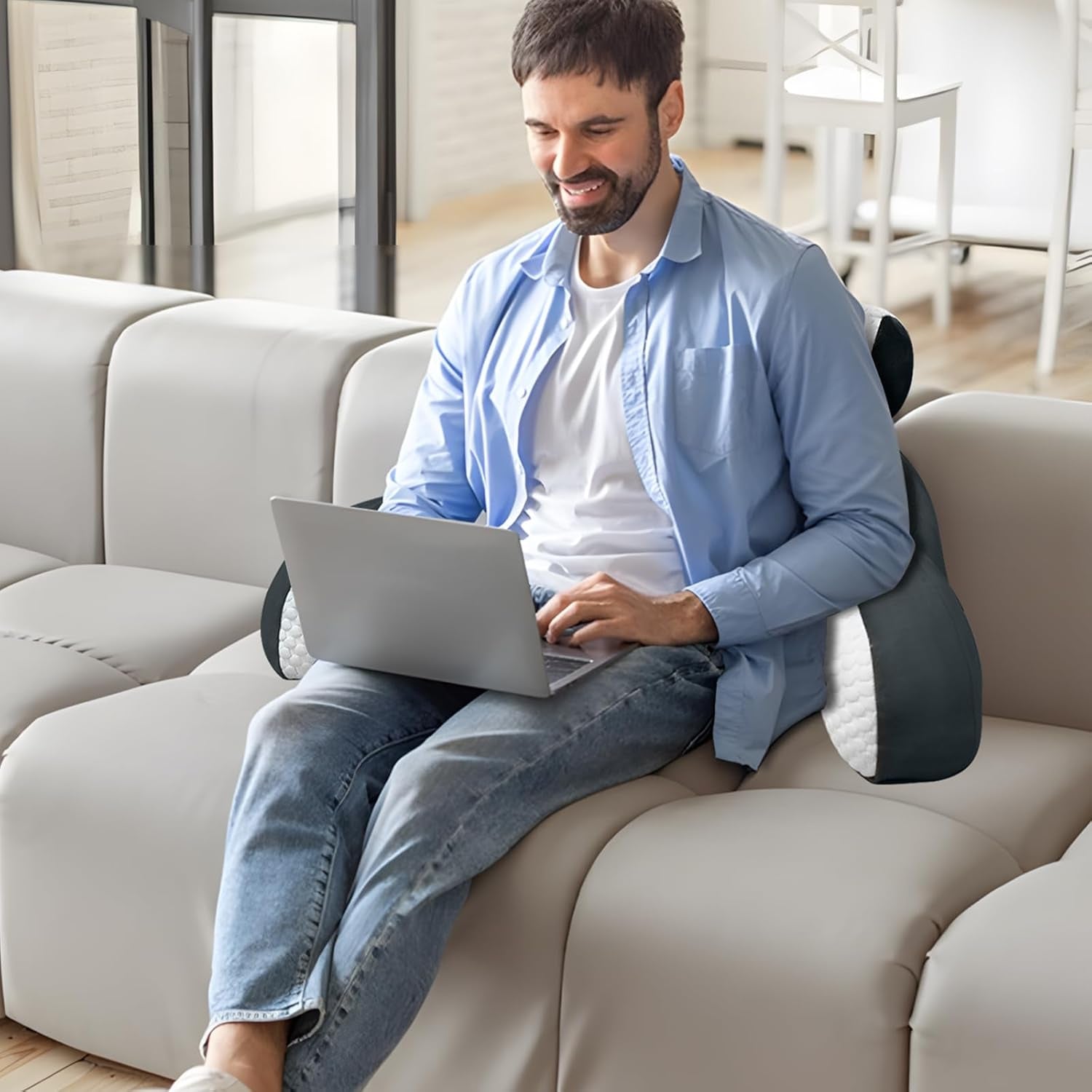 Pernă de citit pentru pat și canapea, pernă de spate pentru adulți de 70x50cm, pernă de citit confortabilă cu suport pentru gât și cotiere detașabile, pernă de scaun pentru citit, vizionat la televizor, relaxare