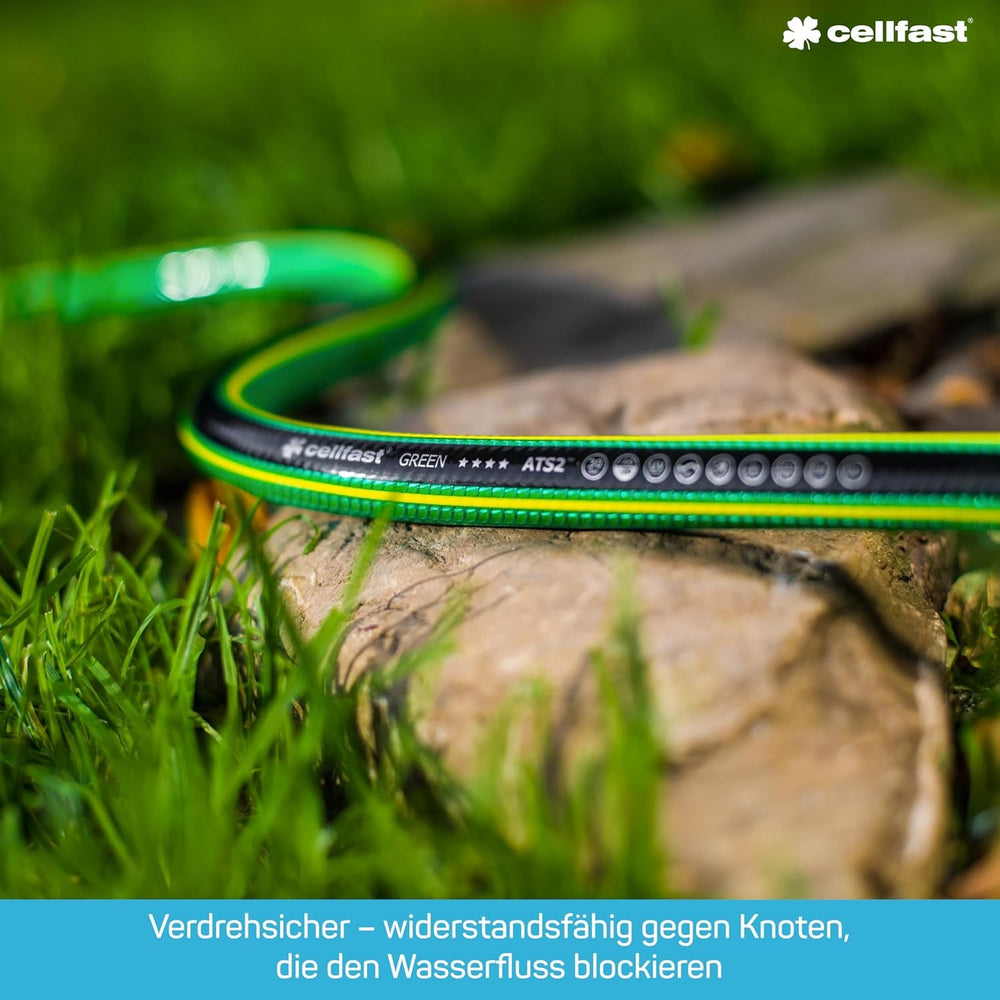 Furtun de grădină CELLFAST, furtun de apă cu 5 straturi, material textil dublu împletit cu bordură transversală, furtun de irigații, rezistent la UV, anti-alge, flexibil, 30 bar, 3,4 inci, 50 metri, verde