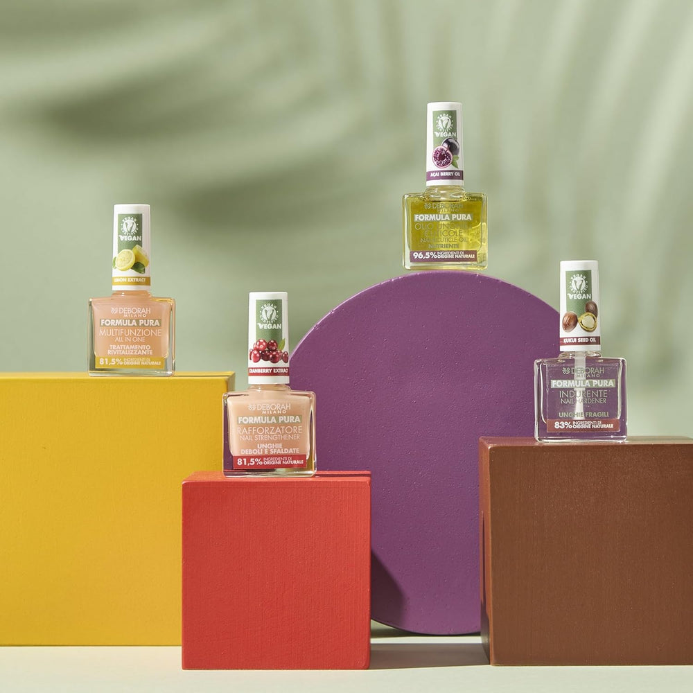 Milano Formula Pure Treatment Esmalte de uñas todo en uno, vegano, para base y top coat, con extracto de limón, revitaliza y reduce el color amarillento, 8,5 ml