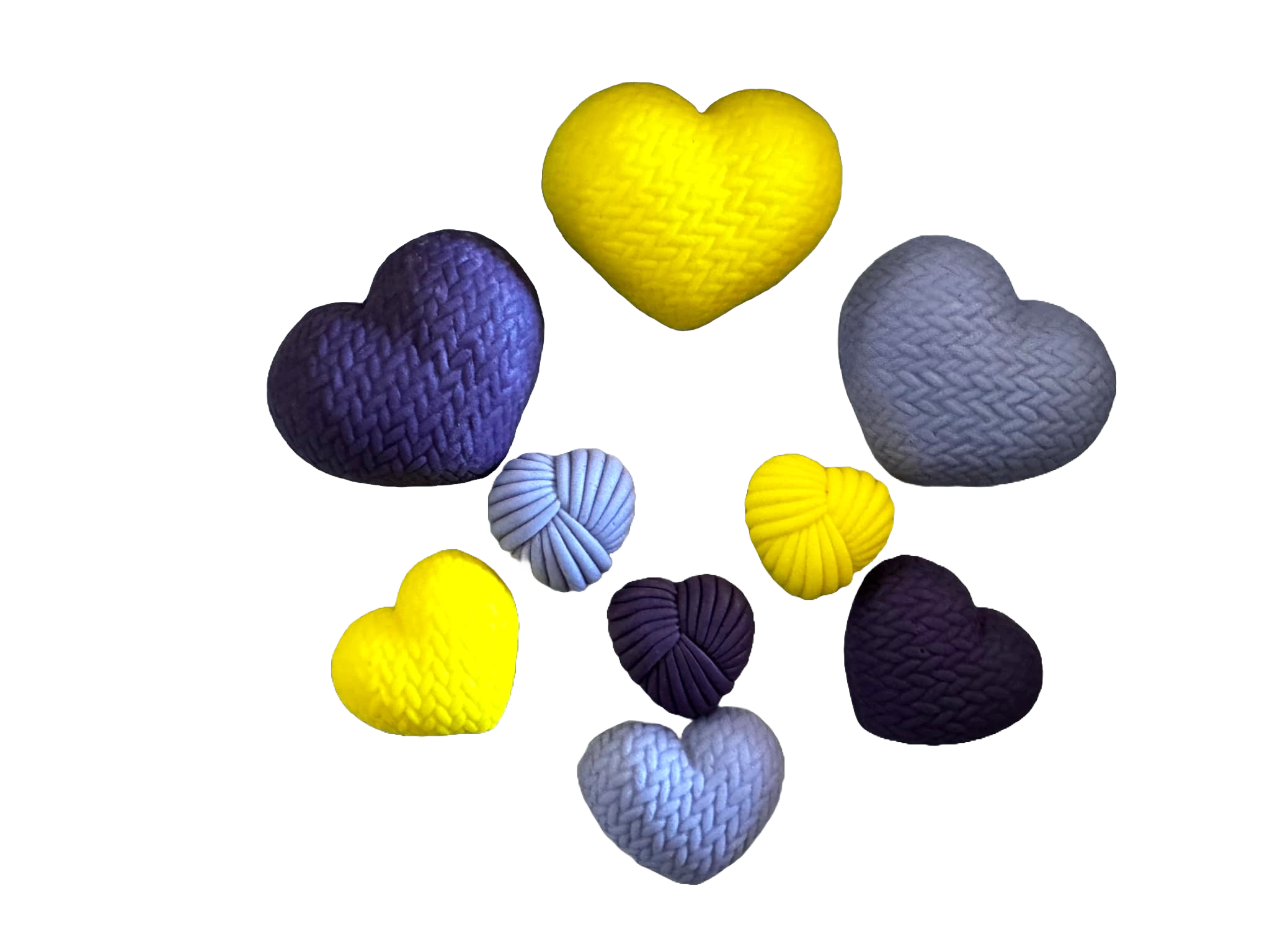 Set 9 decoratiuni comestibile din zahar, Inimi crosetate Decoratiuni din Pasta de Zahar Naty Shop