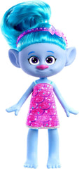Mattel DREAMWORKS TROLLS Gemeinsam Stark – Haarige Überraschungen Chenille Puppe mit leuchtend blauem Haar zum Stylen, lila Stirnband, para niños de 3 años, HNF15