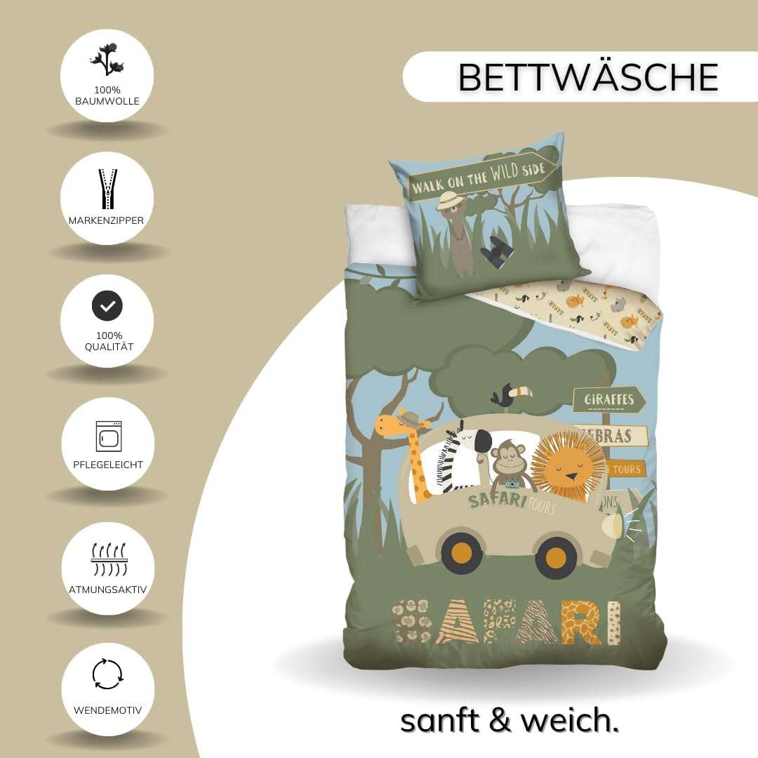 Juego de cama infantil, animales, 100% algodón con cremallera Ropa de cama - infantil Naty Shop