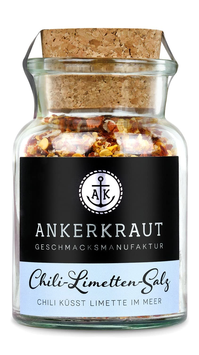 Ankerkraut Chili-Lime-Salz, 70 g en vaso de corcho, Speise-Salz Mischung für Steak Fisch Salad Asia Gerichte, Allrounder mit Gesmack und Qualität