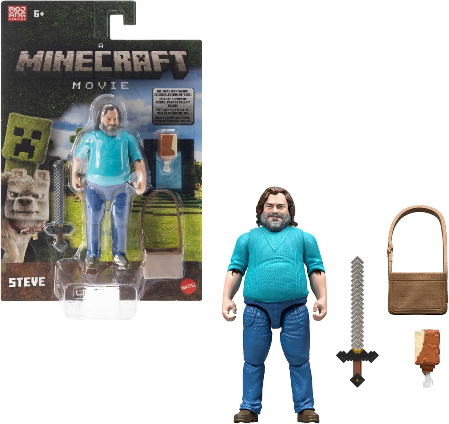 Mattel Minecraft Story Set cu 4 figurine de acțiune și 3 accesorii, Encounters In The Overworld Set, inspirat de un film Minecraft, jucărie de colecție, JFR70 Action figures Naty Shop Steve Cu set de accesorii