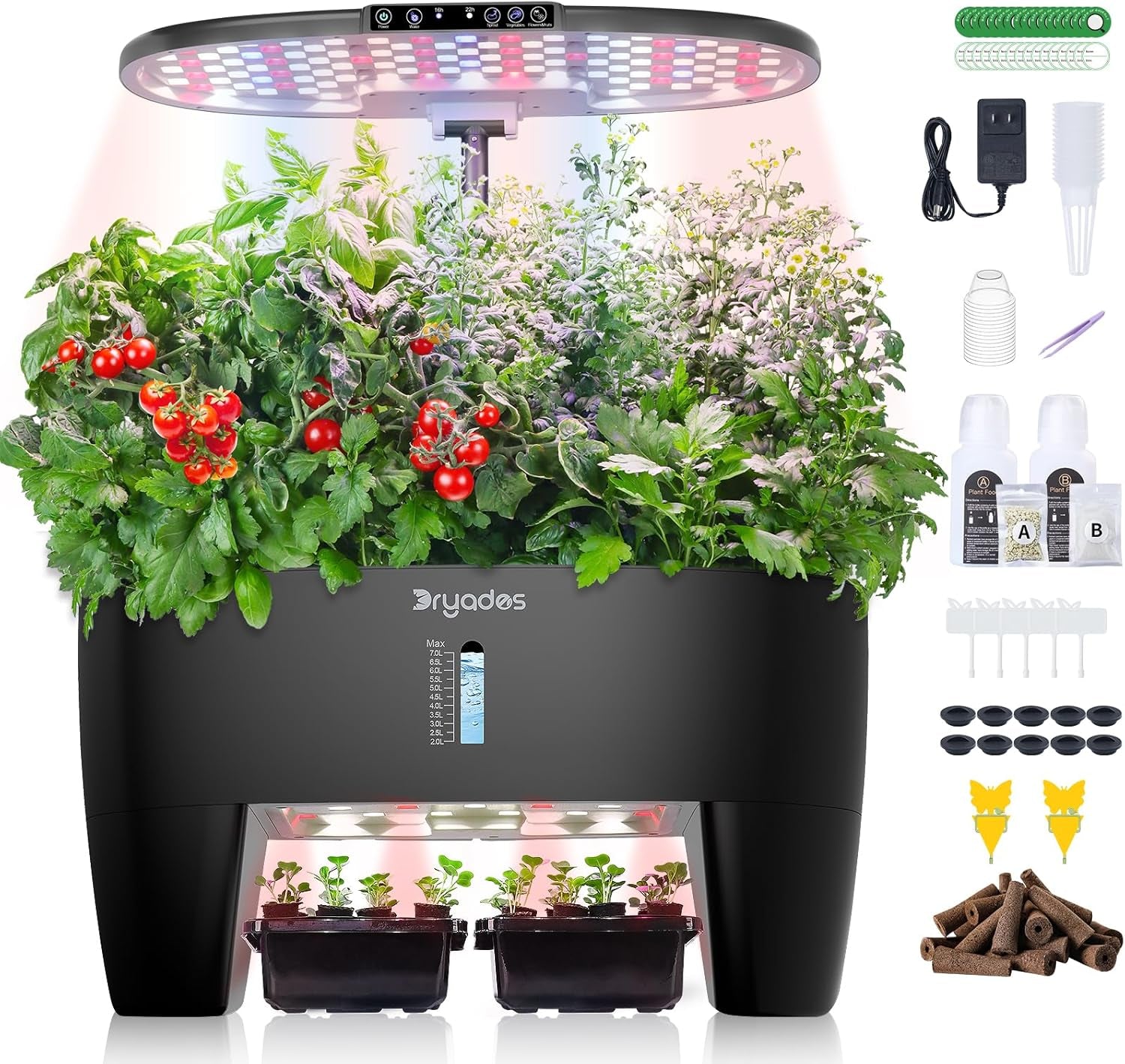 Sistema de cultivo hidropónico: 8 cápsulas, lámpara LED de espectro completo de 24 W con advertencia de nivel bajo de agua | Jardín interior para cocina, salón, escuela | Idea de regalo para jardineros aficionados.