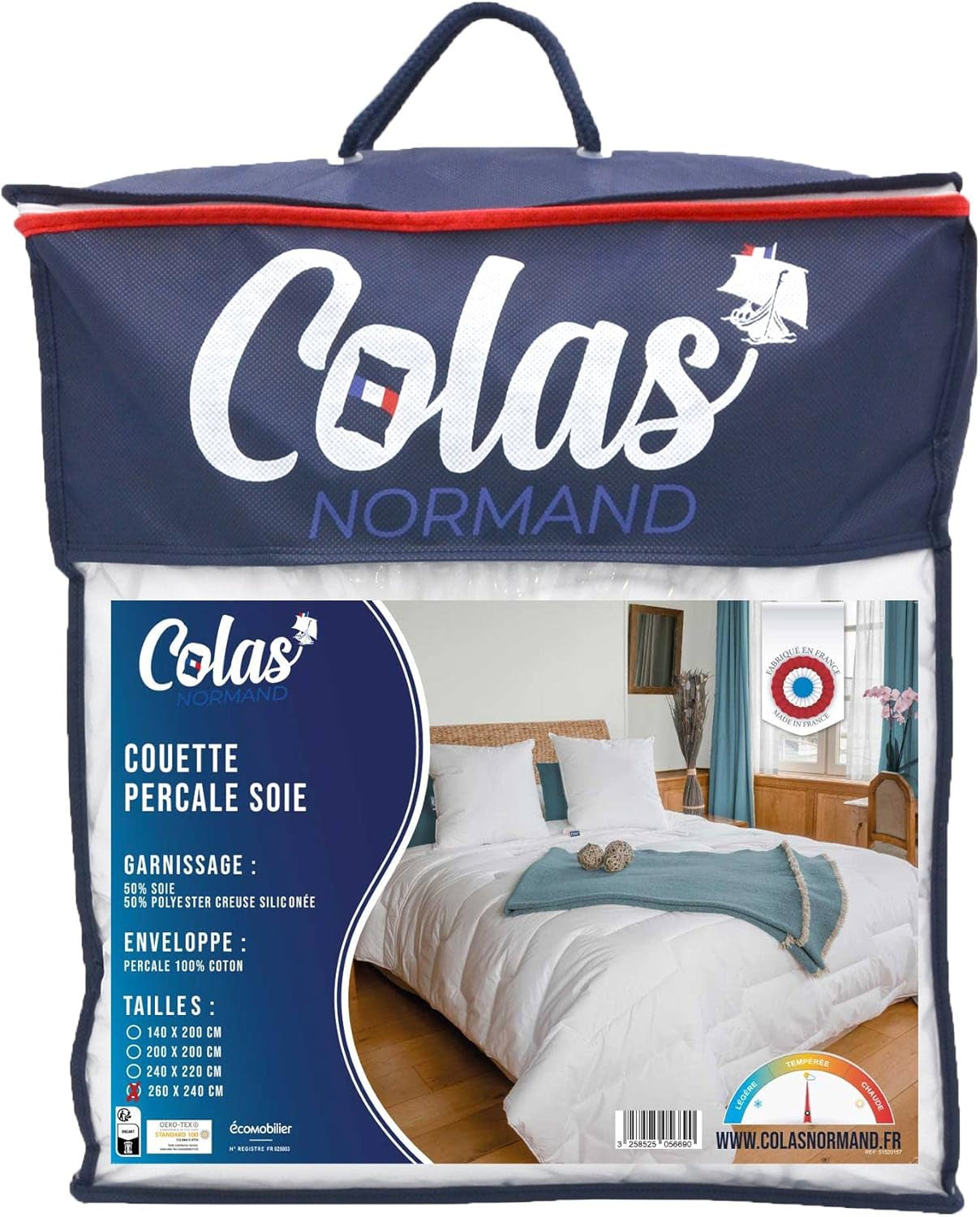 Edredón de Percal de Algodón 240 X 220 cm Percal de Algodón 100% de Alta Calidad Suave y Cómodo Durable Acabado Fino Hecho en Francia Blanco Naty Shop Quilts & Quilts White Queen (Standard Britannique)