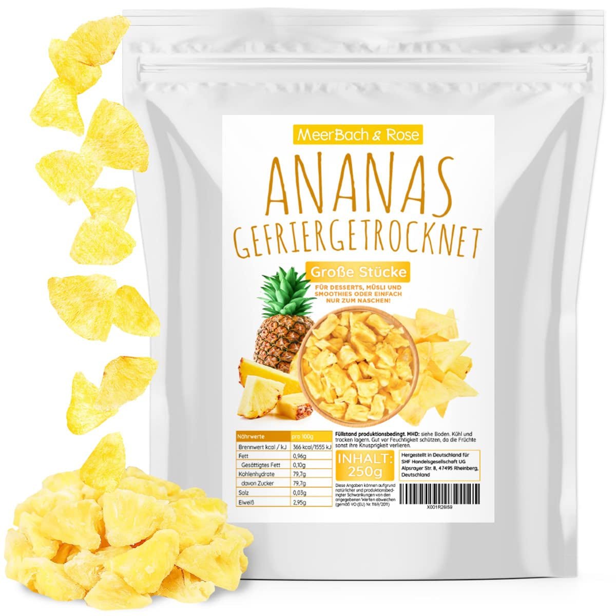 Ananas liofilizat 250g, bucăți mari, fructe liofilizate în felii, neîndulcite, bucăți de ananas fructate, ananas uscat Produse deshidratate Naty Shop Titlu implicit