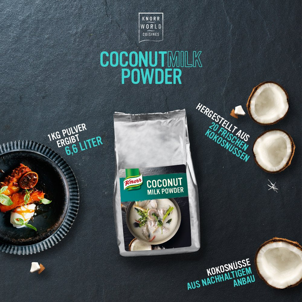 Knorr Kokosmilch Pulver (leche en polvo con 20 frischen Kokosnüssen, ergibt 6,6 litros Kokosmilch) 1er paquete (1 x 1 kg)