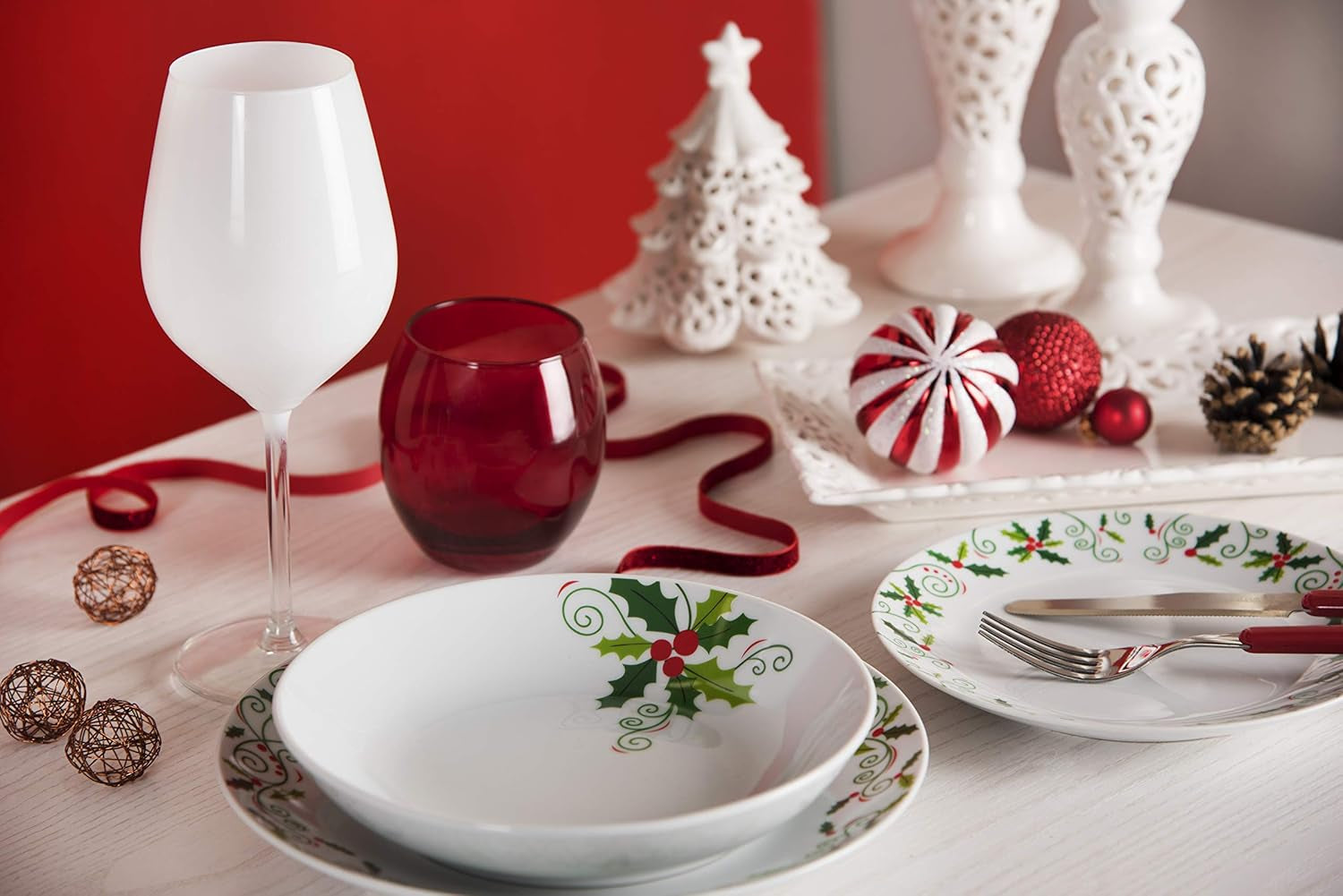 Excelsa SERV.TAV.18 PZ CHRISTMAS HOLLY Weiß