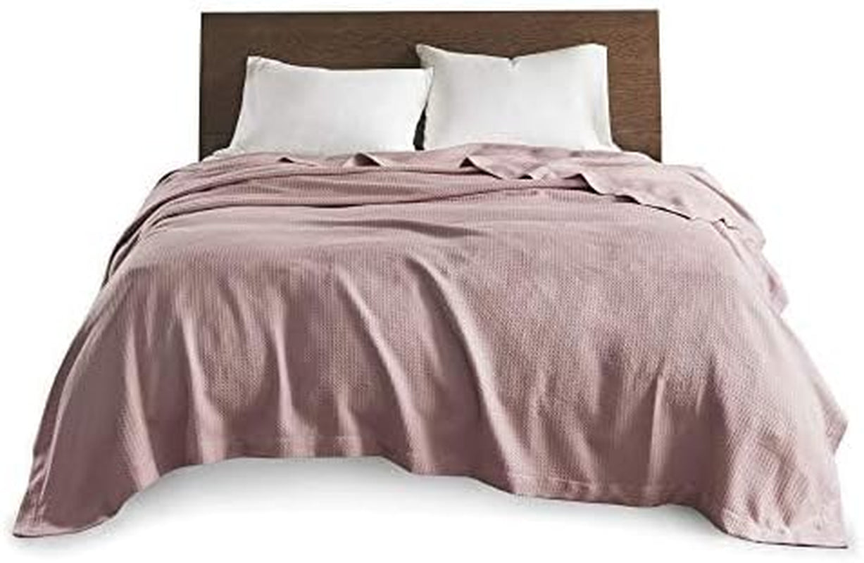 Madison Park 100% bumbac egiptean, respirabil, pătură confortabilă, tricotat premium, sezon de lux, acoperire ușoară pentru pat, canapea și canapea, pat Full/Queensize, Rose Plapumi si pilote Naty Shop