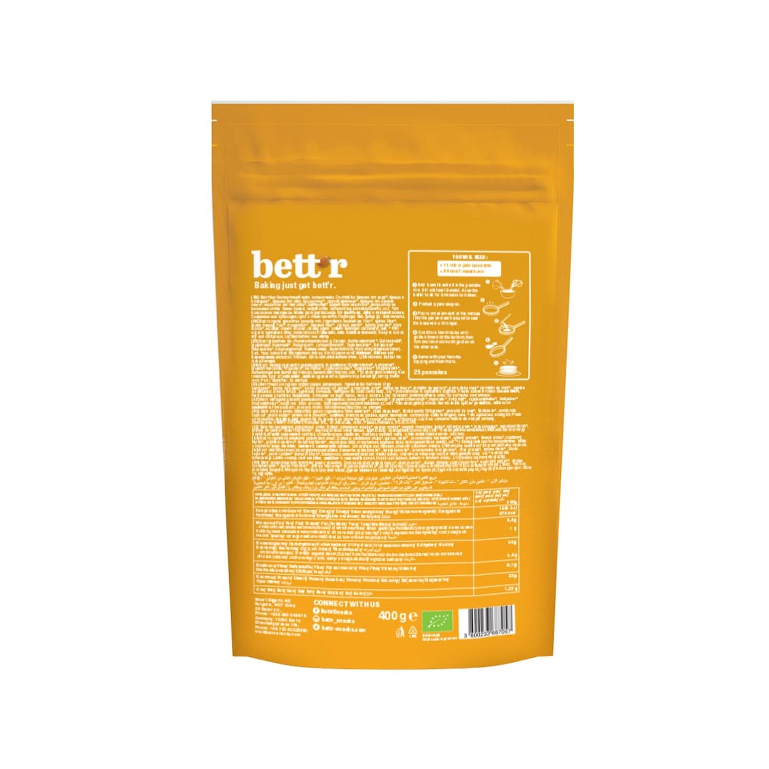 Bett'R Pancake Mix, mezcla para hornear ecológica, vegana y sin gluten, 6 x 400 gramos Kitchen Naty Shop