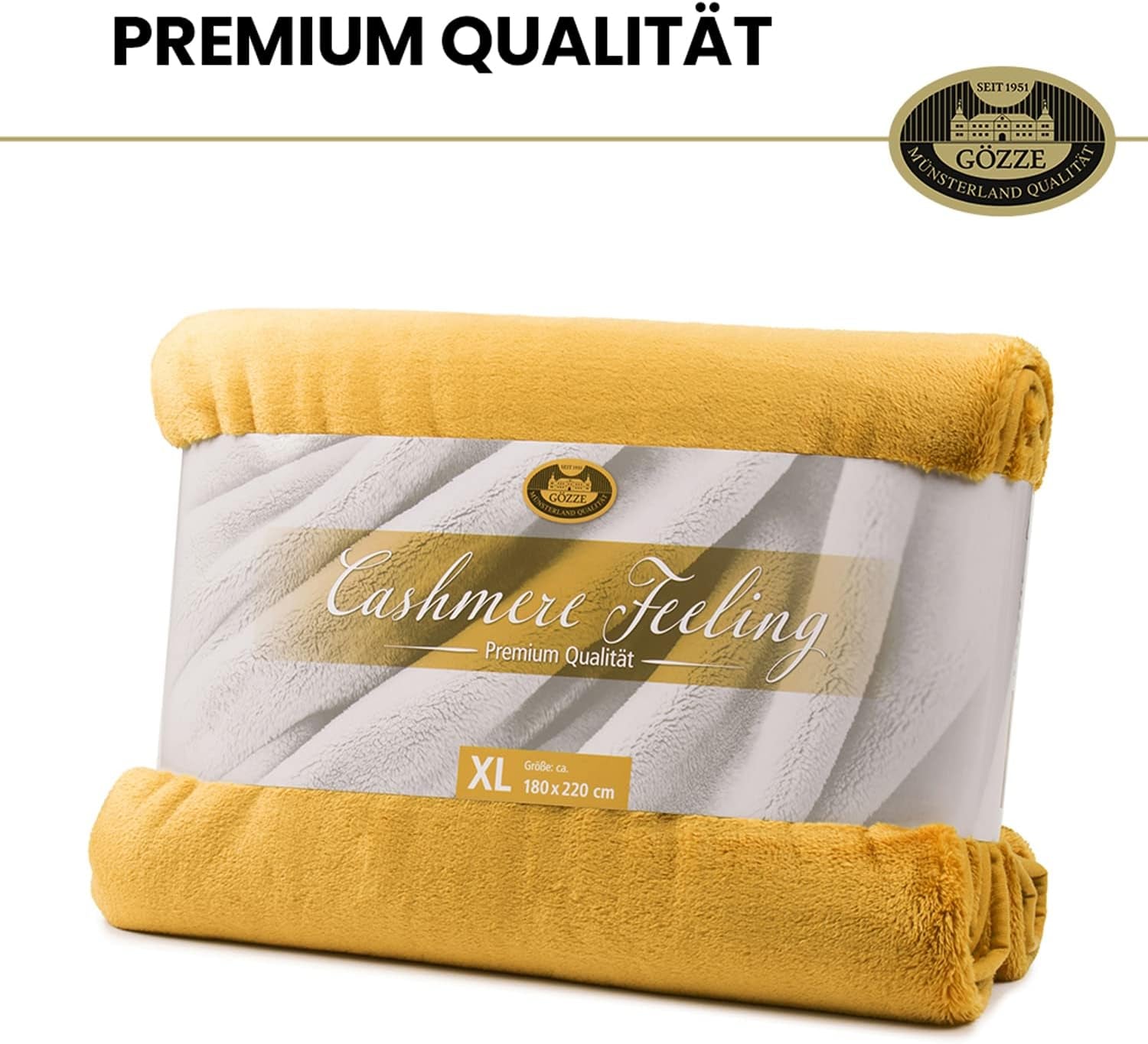Gözze - Cómoda manta con sensación de cachemira premium, 500 g/m², 180 x 220 cm - mostaza Camas y mantas Besuche den Gözze-Store