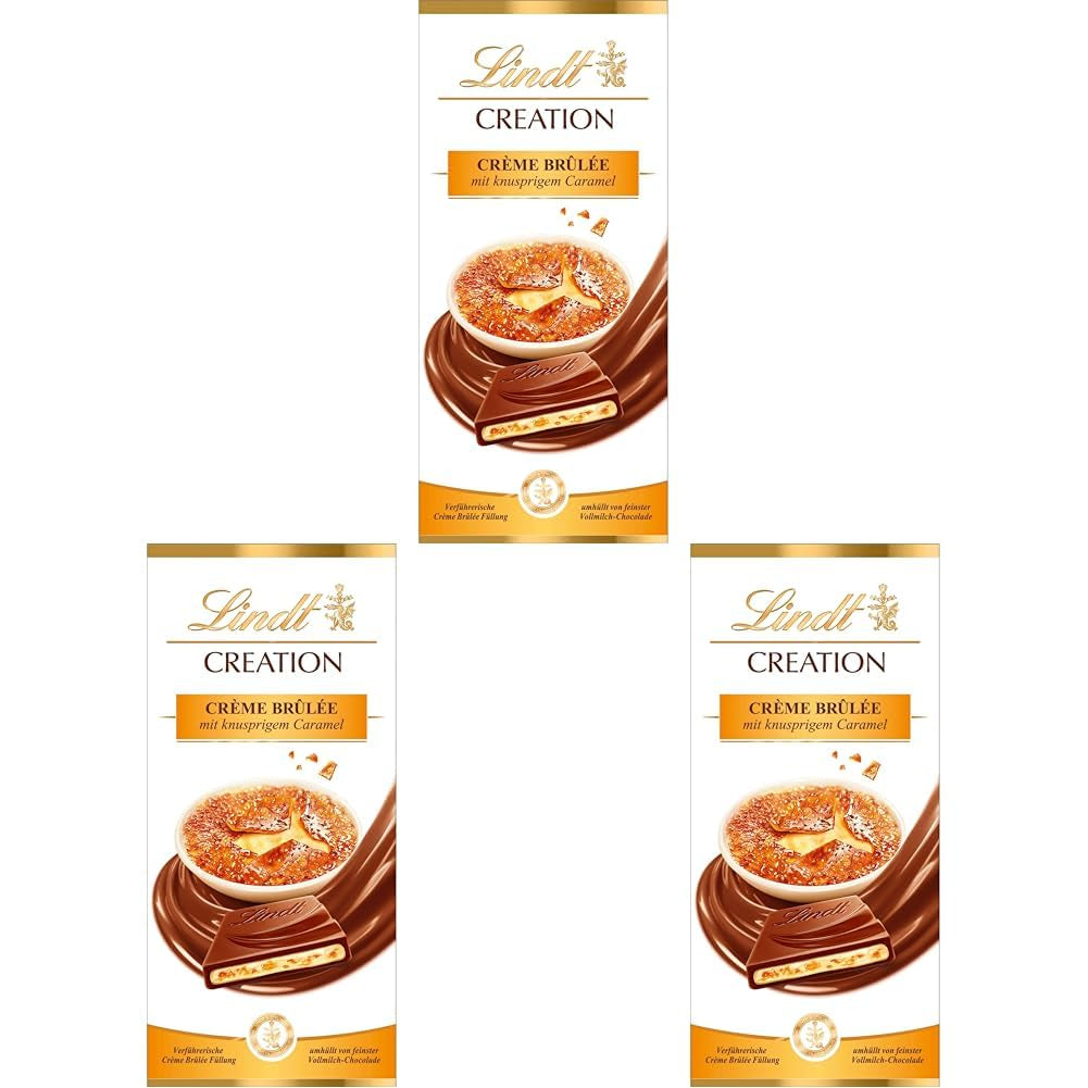 Barra Crème Brûlée Lindt Creación de chocolate | Relleno de crème brûlée con crujiente de caramelo, cubierto con el más fino chocolate con leche | Barra de chocolate | Regalo de chocolate, 150g