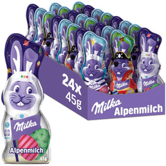 Milka Smiling Bunny Alpine Milk Design Edition - Chocolate de Pascua con 3 diseños diferentes - 24 x 45 g