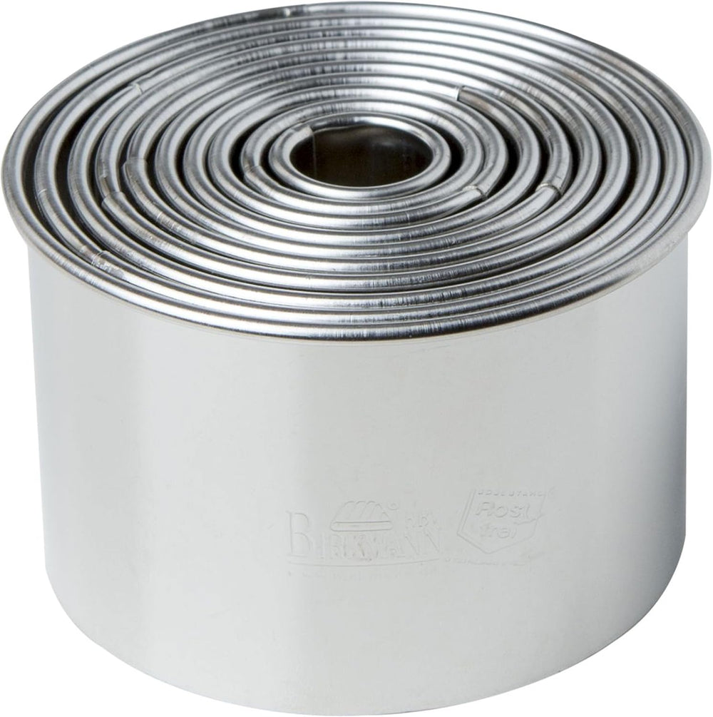 Birkmann, Easy Baking, Set de forme rotunde pentru biscuiți, format din 10 forme circulare pentru biscuiți de diferite dimensiuni, din oțel inoxidabil, Ø 1,5-7 cm, înălțime 4,5 cm, 143906