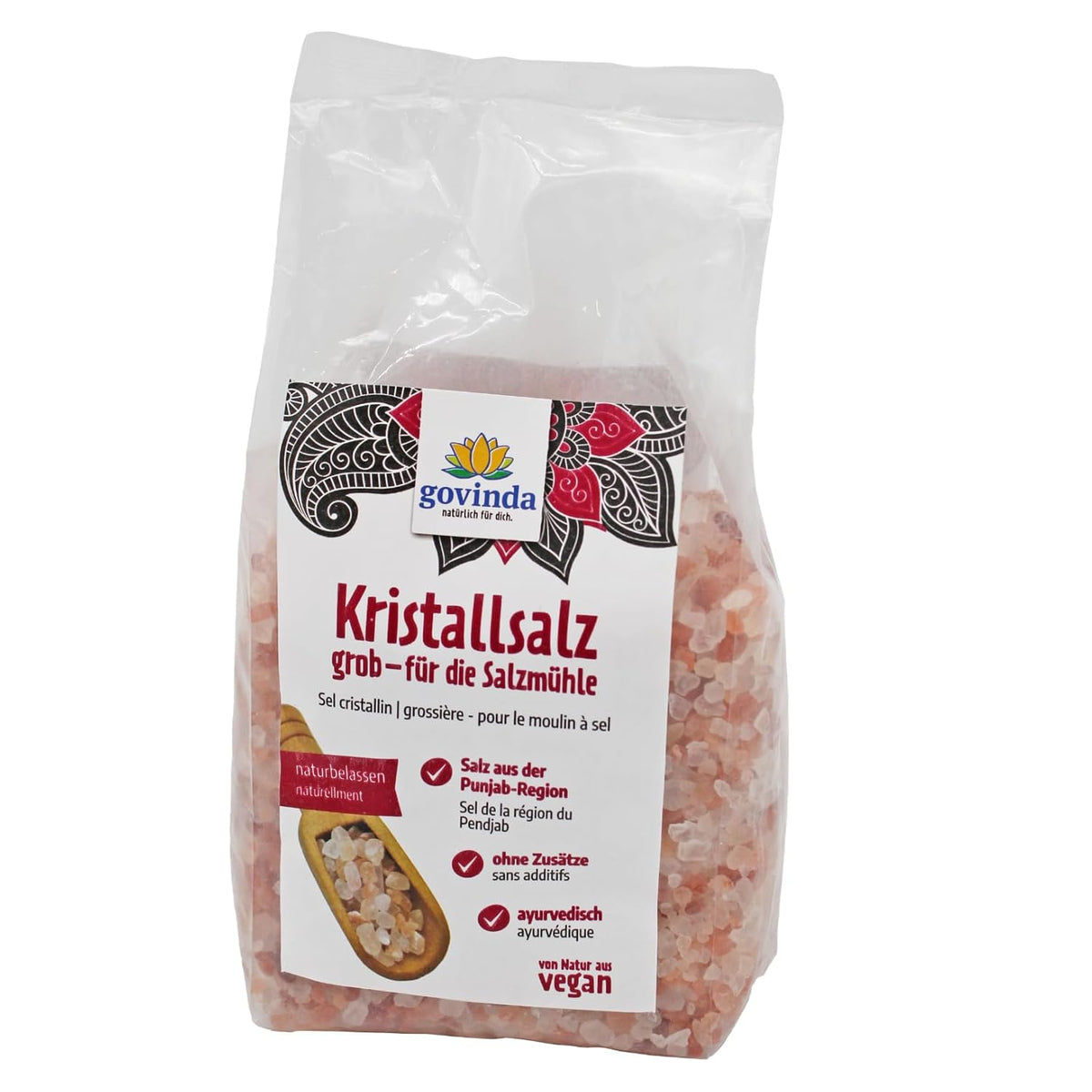 Govinda Kristallsalz - grueso (1kg) | 250 millones de años alt | Salz en la región de Punjab | Belleza 100% natural & ohne Zusätze | Ayurvédico | Vegano | Ideal para el molino de sal.