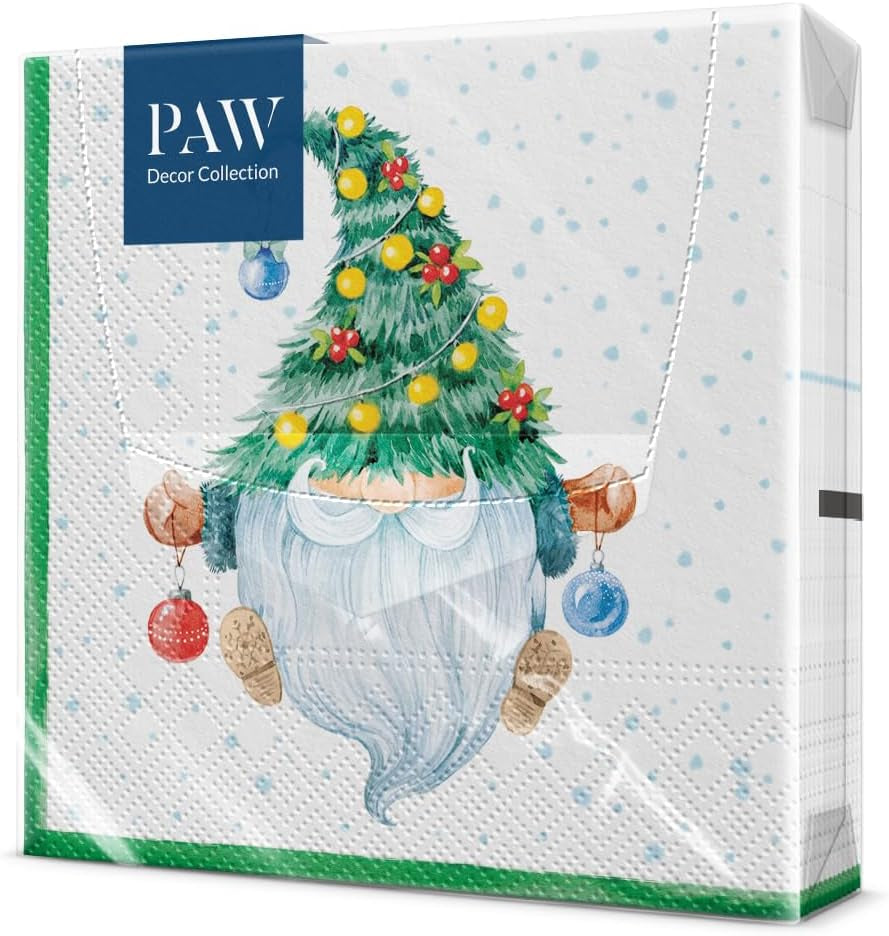 PAW - Șervețele 3 straturi (33 X 33 Cm) I 20 bucăți I Șervețele de hârtie colorate perfecte pentru masa de Crăciun I Șervețele - Crăciun, iarnă, stele, zăpadă, oameni de zăpadă I Familia Snowy