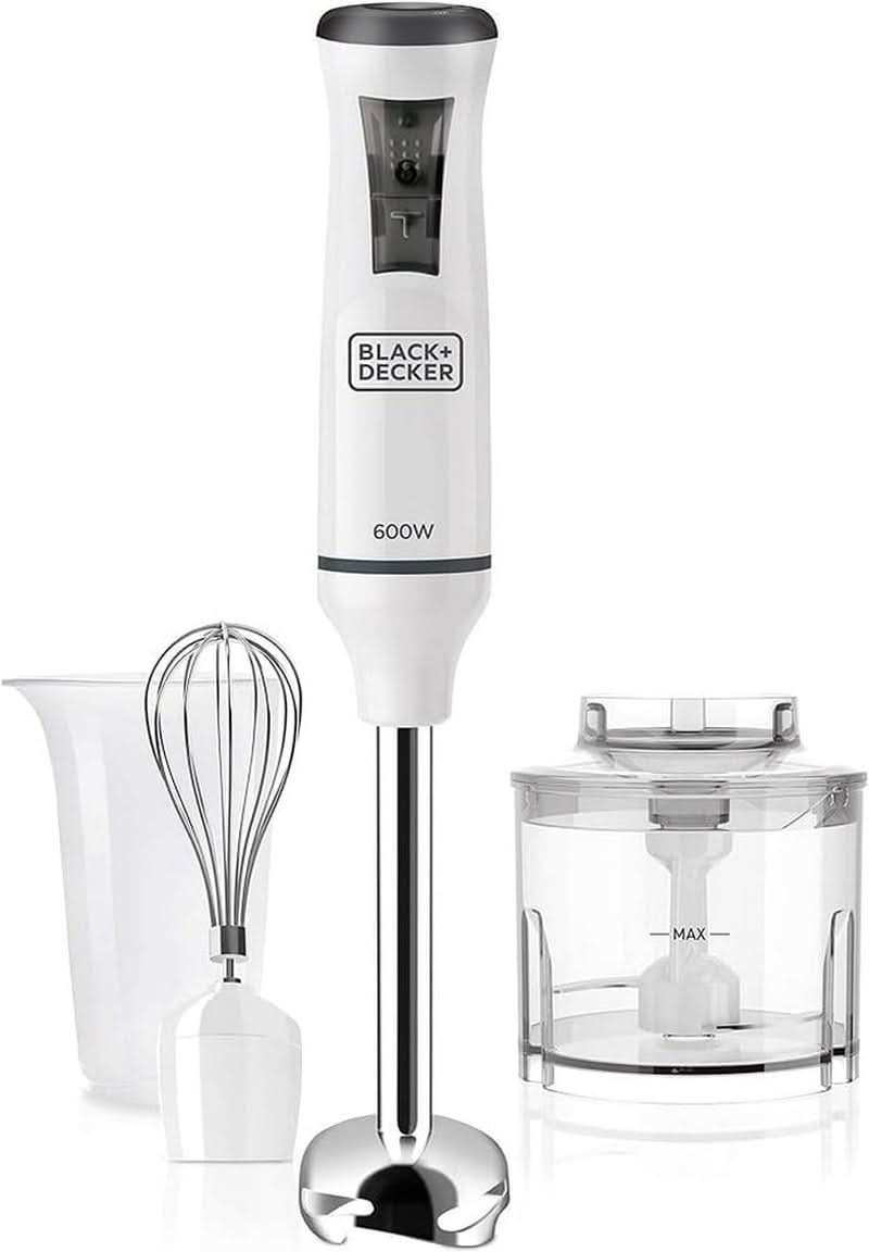 BLACK+DECKER Batidora de pie | BXHBA1500E | 1500 vatios | 20 velocidades | turbo | Edelstahl | Spritzchutz | Incluyendo Pürieraufsatz, Schneebesen, Zerkleinerer Und Messbecher Cocina Naty Shop Single 3 Zubehörteile 600W