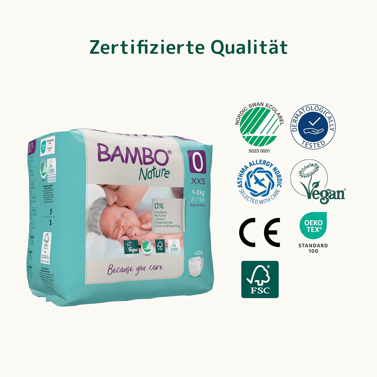 Pañales Bambo Nature para Bebé, Talla 0 (1-3 kg), 144 uds, Caja Mensual | Pañales Premium con protección mejorada contra fugas | Máxima comodidad y libertad para los recién nacidos | Pañales testados dermatológicamente