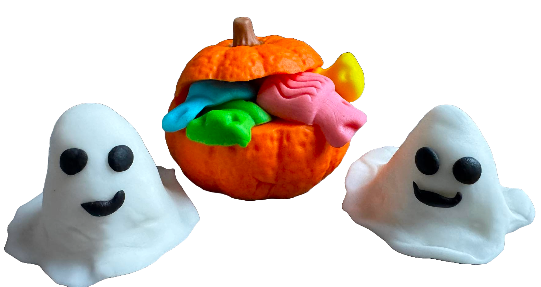 Set 3 decoratiuni comestibile din pasta de zahar, Halloween, fantome si dovlecel cu dulciuri Decoratiuni din Pasta de Zahar Naty Shop