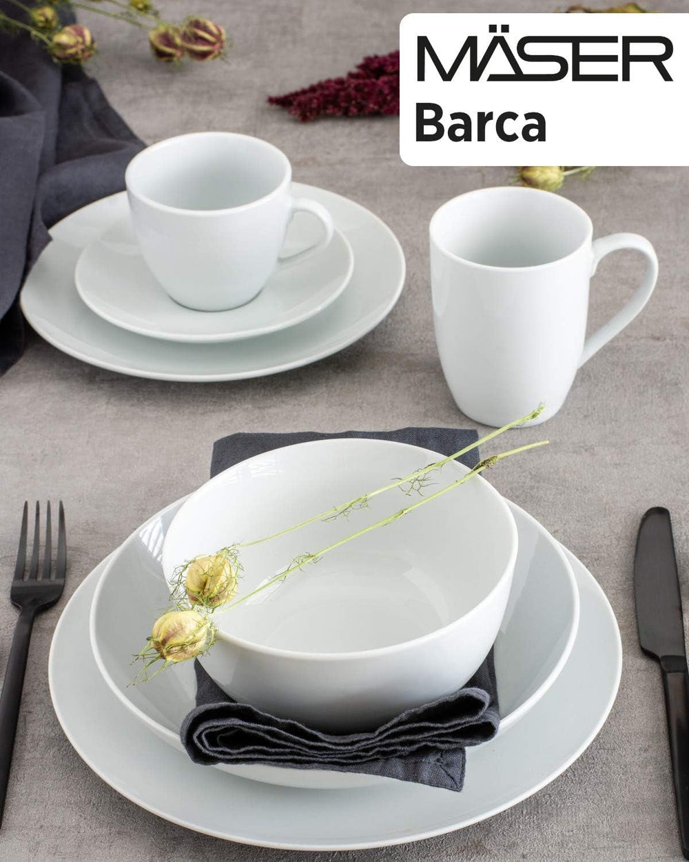 Mäser Kombiservice, Porzellan Barca, Weiß Juegos de vajilla Naty Shop