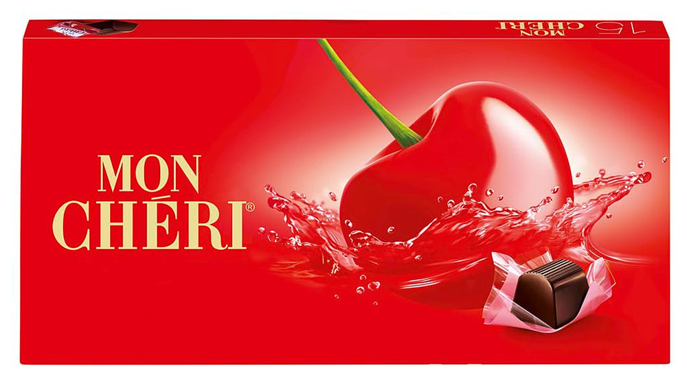 Ferrero Mon Chéri - Chocolate crujiente, licor afrutado y una cereza aromática - Regalo de chocolate de San Valentín para él y para ella - 1 paquete de 15 bombones individuales
