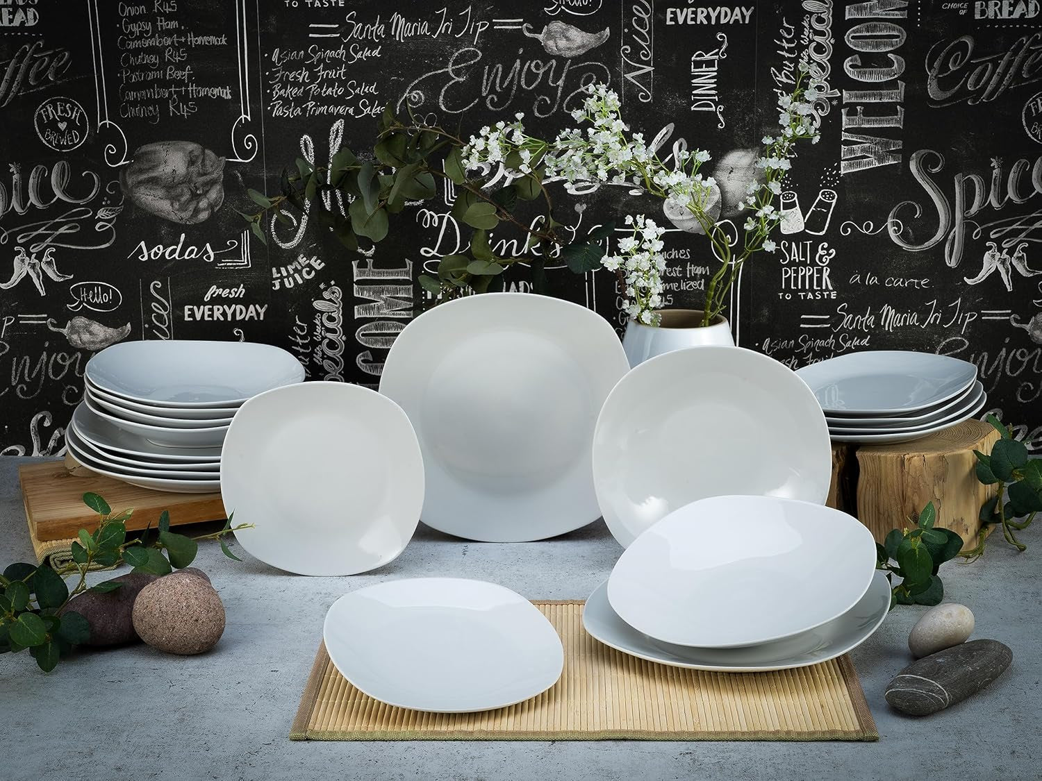 Creatable, 19767, Serie Square Weiss, 18-Teiliges Geschirrset, Teller Set Aus Porzellan, Spülmaschinen- Und Mikrowellengeeignet, Qualitätsproduktion Seturi vesela masa Naty Shop