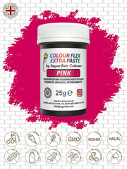 Pastă colorantă alimentară Sugarflair Colourflex Extra Paste roz - Colorant alimentar comestibil pentru cremă de unt, ciocolată, pastă de zahăr, glazură, fondant, mixuri pentru prăjituri, aluat și multe altele - 25g